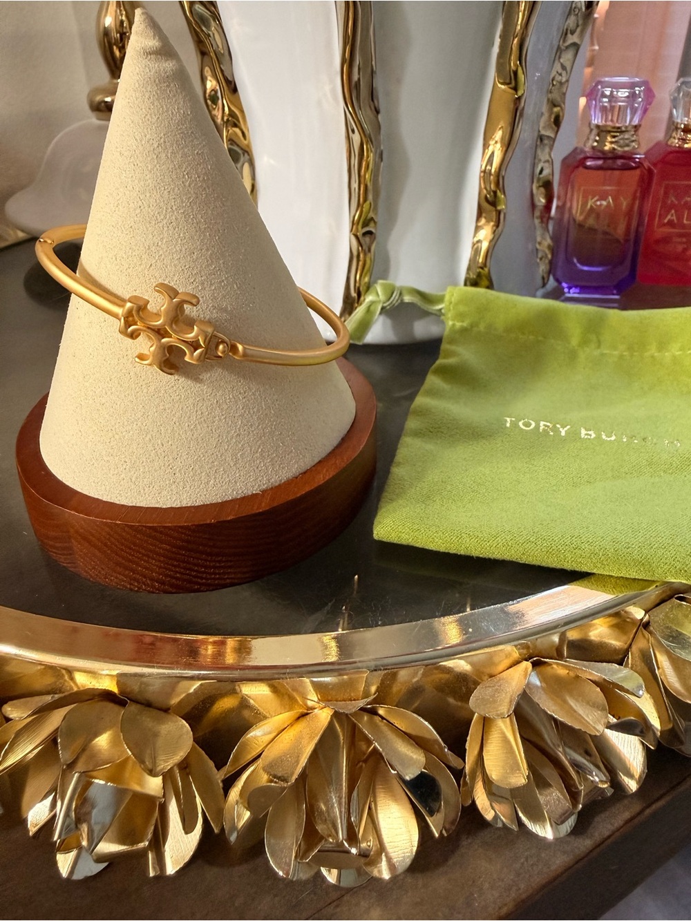 Tory Burch Matte Gold Double-T Hinge Bangle Bracelet